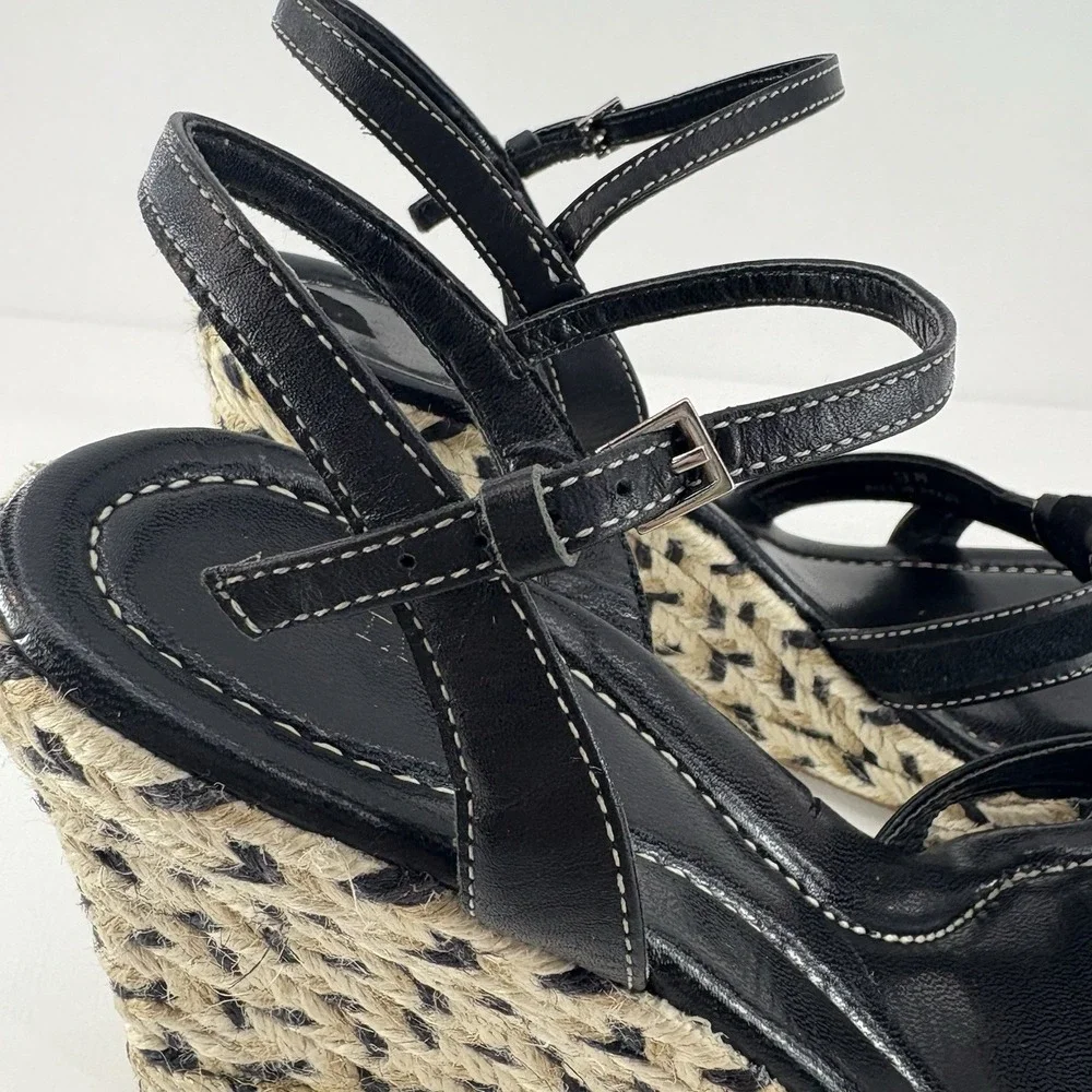 Ann Taylor Black Gold Espadrille Wedge Sandals Women's Size‎ 9